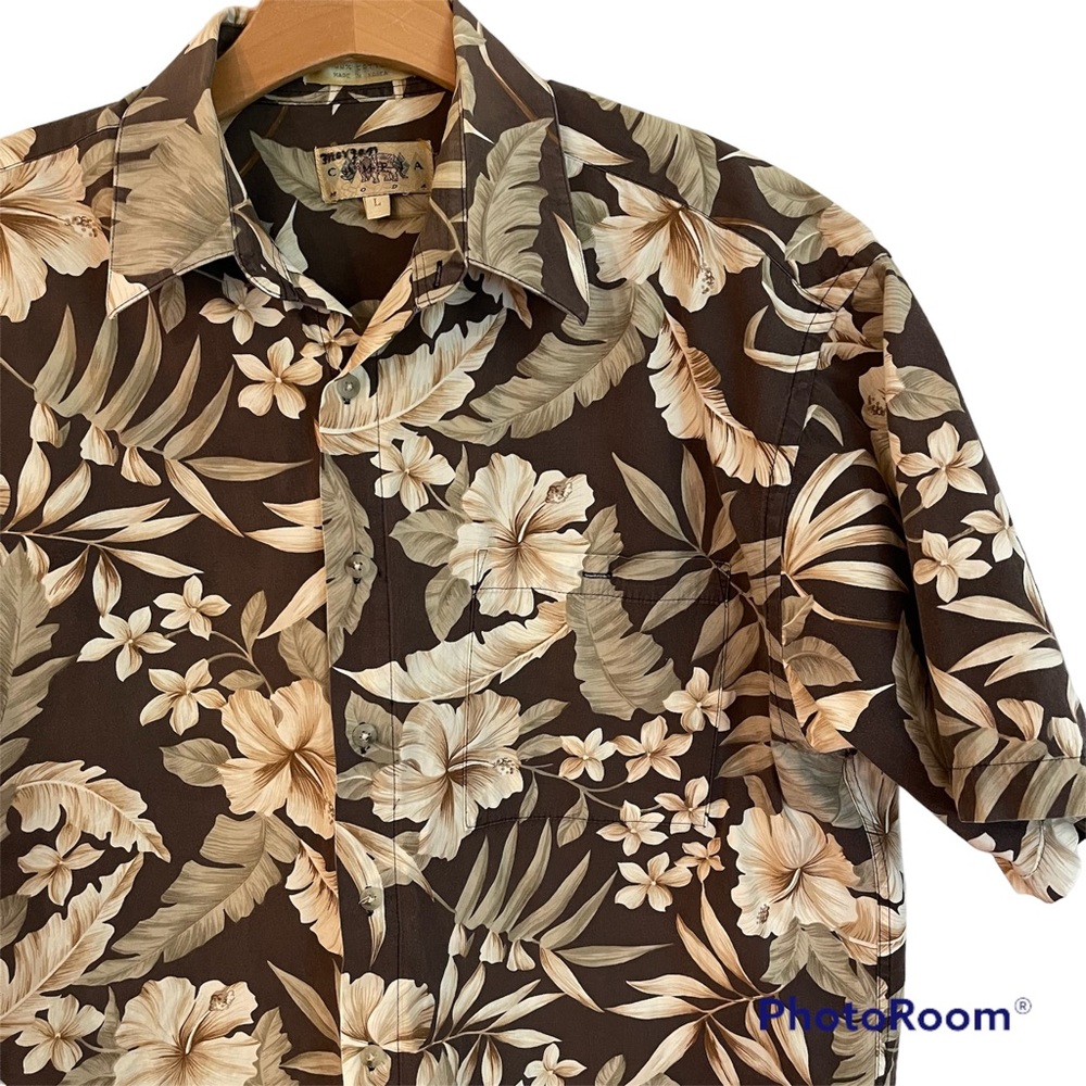 VTG Campia Moda Hawaiian Shirt - Brien & Beige Floral - Made In Korea - Size L